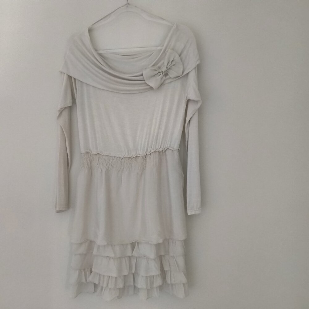 NYLL Ruffle Long Sleeve Mini Dress Made in Italy 50% silk 50% cotton Size M